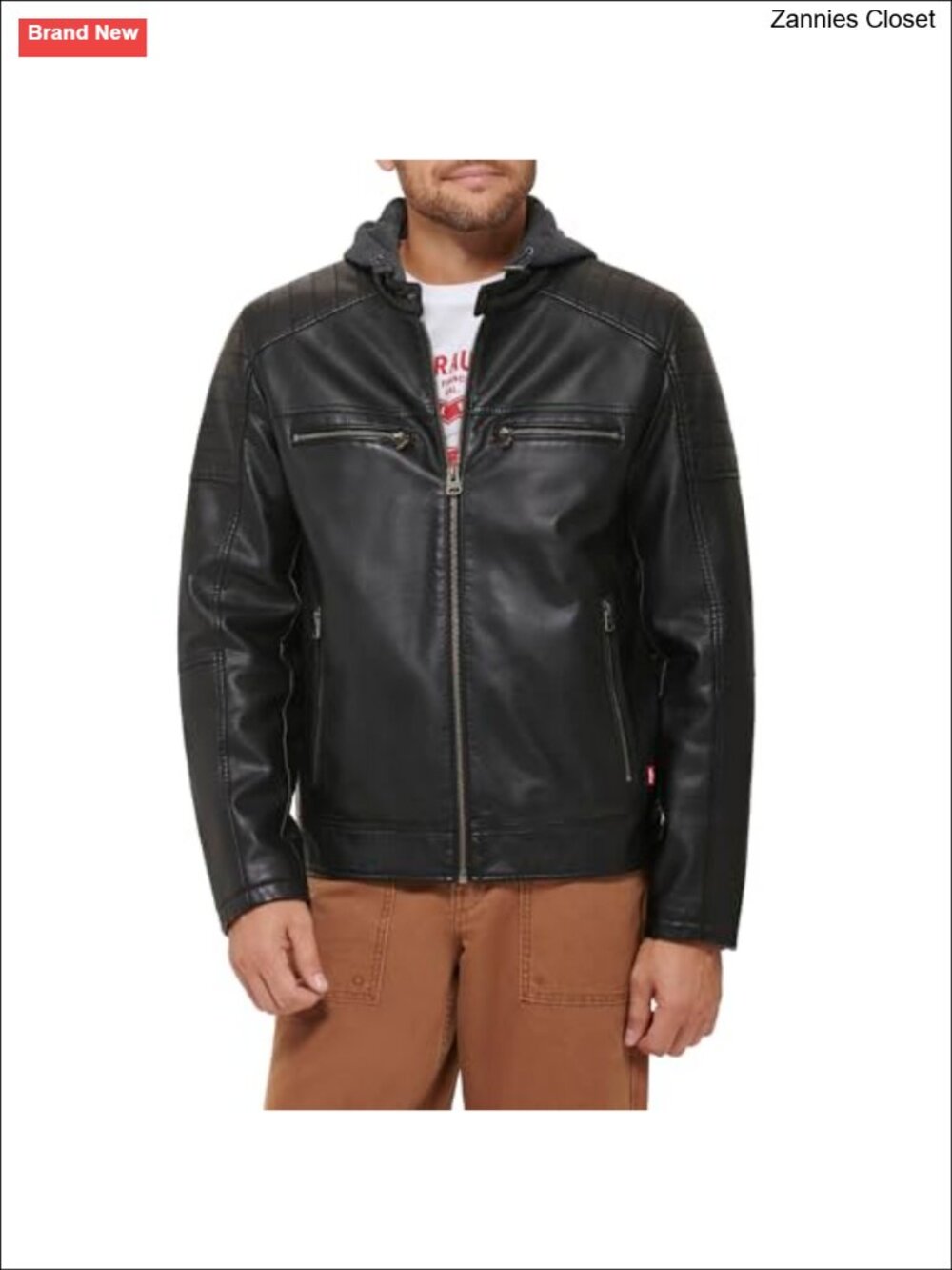 Faux Leather Hooded Racer Jacket Moto Biker Coat